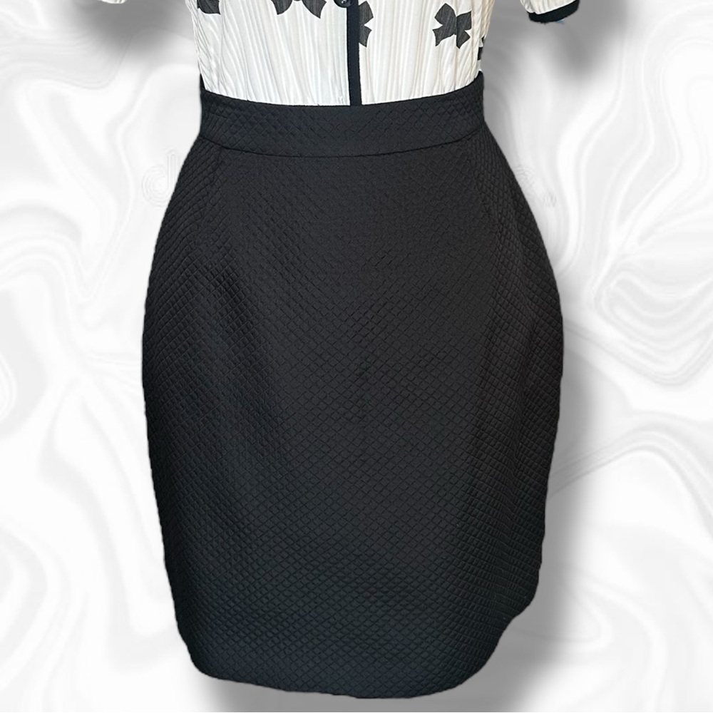 Rare French Harem Black Quilted Pencil Skirt Size 42